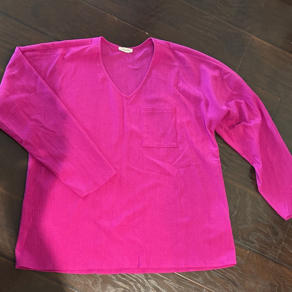 Cotton Bleu Pink Pocket Blouse